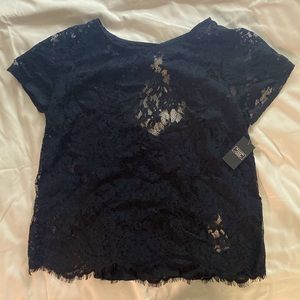 NWT Abercrombie navy lace open back Top